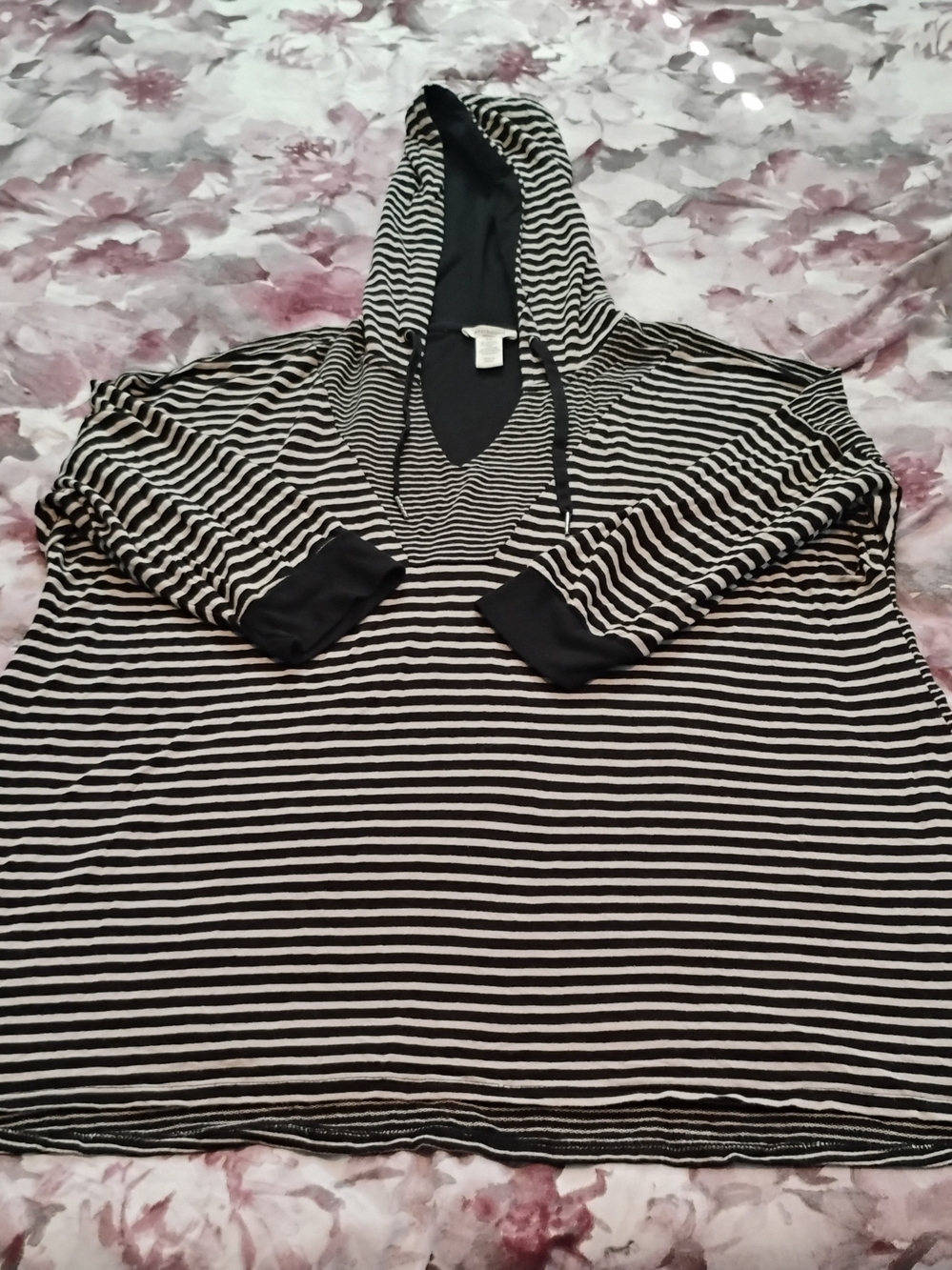 Westbound Black and White Striped Hooded 3/4 -Sleeve Top Size 2x